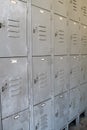 Close up of grey metal lockers for personal storage Royalty Free Stock Photo