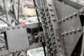 Close-up grey painted steel iron construcion frame beam of old giant ferris wheel in Prater amusement park in Vienna. Industrial Royalty Free Stock Photo