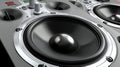 Close up of a Grey and Silver Speaker with Black Royalty Free Stock Photo