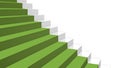 Close-up grey stairs in diagonal perspective with green carpet