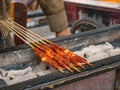 Close up Grill Lamb street food in Fenghuang ancient town.phoenix ancient town or Fenghuang County is a county of Hunan Province Royalty Free Stock Photo