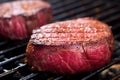 close-up of grill marks on venison steaks