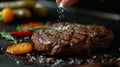 Flavor Explosion: Stop Method with Salt on Close-Up Grilled Beef Steak