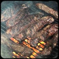 Hanger steak on barbecue grill