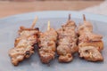 Close up of grilled pork skewer chop Royalty Free Stock Photo