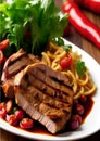 grilled pork steak with vegetables and salad , AI Generated Royalty Free Stock Photo