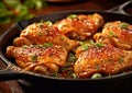 Close up grilled spicy chicken legs with parsley and red hot pepper.Macro.AI Generative