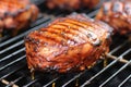 close-up of grilling honey mustard glazed pork chops