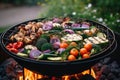 close-up of grilling vegetables on open fire pit Royalty Free Stock Photo