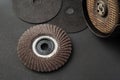 Close up Grinder wheel,flap disc,Sandpaper. Royalty Free Stock Photo