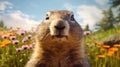 Close up of a groundhog. Generative AI