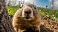 Close up of a groundhog. Generative AI