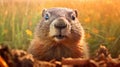 Close up of a groundhog. Generative AI