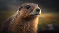 a close up of a groundhog looking up at something. generative ai