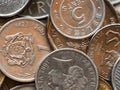 Close-up of a group of assorted coins.