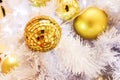 Closeup of group beauty gold crystal Christmas-tree decorations Royalty Free Stock Photo