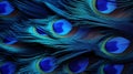 A close up of a group of blue and green feathers, AI