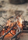 Close up of a group of burning firewood