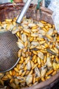 Close Up Group of Chrysalis or Pupae Boiled in the Basket after Royalty Free Stock Photo