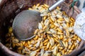 Close Up Group of Chrysalis or Pupae Boiled in the Basket after Royalty Free Stock Photo