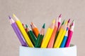 Close-up A group of color pencils in a white cup Royalty Free Stock Photo