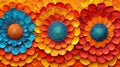 A close up of a group of colorful flowers on display, AI