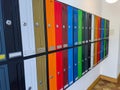 Close-up group of colorful mail boxes in apartment building Royalty Free Stock Photo