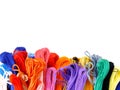 Group of colorful spools of sewing thread top view on white background Royalty Free Stock Photo