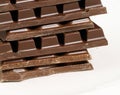 Close up of a group of delicious brown chocolate bar