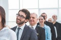 close up. group of diverse business people is waiting, standing in turn. Royalty Free Stock Photo