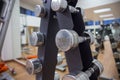 Close up group of dumbbells on rack in worko