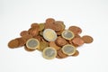 Close up of group of euro coins Royalty Free Stock Photo