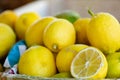 Close Up of a Group of Fresh Lemons at the Italian Market Royalty Free Stock Photo