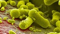 A close up of a group of green bacteria on a red surface Royalty Free Stock Photo