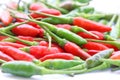 Close up group of green and red chillies Royalty Free Stock Photo