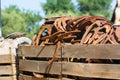 Close Up of a Group of Horsehoes in a Stable on Blur Background Royalty Free Stock Photo