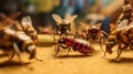 A close up of a group of insects on a table. Generative AI image.