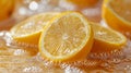 A close up of a group of lemons sitting in water, AI