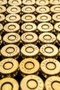 Close-up of a group of 9mm rounds. Cartridge background. New cartridges stacked neatly near each other Royalty Free Stock Photo