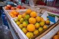 Close up group of Orange on the stall in the market of old alley street