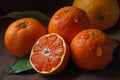 Close Up of Group of Oranges on Table Dark Background Royalty Free Stock Photo