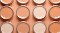 A close up of a group of paint cans, peach fuzz, trendy color of the year 2024. Royalty Free Stock Photo