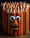 a close up of a group of pencils with a face. generative ai Royalty Free Stock Photo