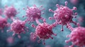 A close up of a group of pink viruses, AI