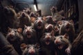 Close up of a group of rats in a cage at a farm