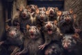 Close up of a group of rats in a cage. Rat breeding.