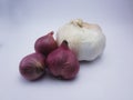 close up of group raw of red onion and garlic