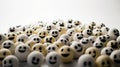 Close up of group of smiley face emoticons on white background