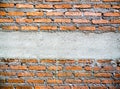 Close up grunge brick wall with smooth cement band in the center. C Royalty Free Stock Photo