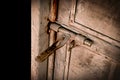 Close up:grunge metal old rusty door hinge,. Royalty Free Stock Photo